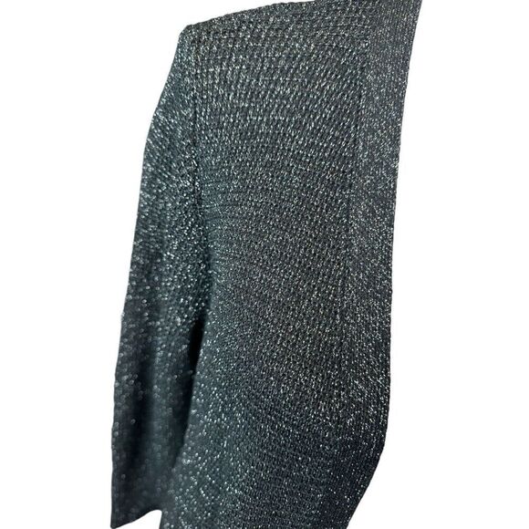Eileen Fisher Black Merino Wool Open Front Metallic Sparkle Cardigan Sz Medium - Picture 3 of 8